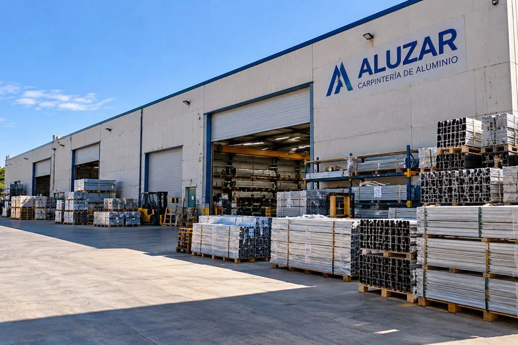 Nave industrial ficticia ALUZAR con material de aluminio preparado para su comercialización